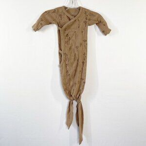 MAKEMAKE Baby Brown MUSHROOM Print Knotted Gown Infant 0-3 Months Organic Cotton
